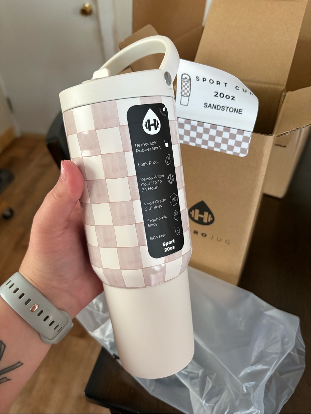 HydroJug Sport Cup 20oz Travel Tumbler - Sandstone Checker